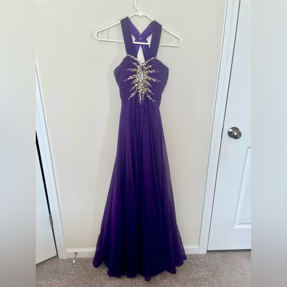 Purple Jeweled A-Line Prom Dress